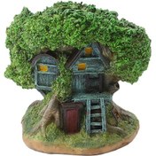 Resim Fosenze Retro Yeşil Ağaç Ev Şeklinde Resin Süs Bitki Saksısı, Su Çıkış Delikli, Ev Ofis Bahçe Dekorasyonu, Çiçek Ve Sukulentler İçin 