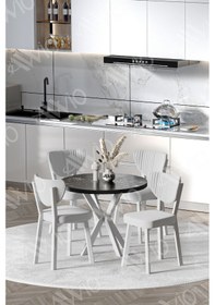Resim Avvio Arte Beyaz Elma Sandalye 90x90 Yuvarlak Yemek Masası Mutfak Masası 4 Kişilik Masa Sandalye Takımı Siyah Mermer 