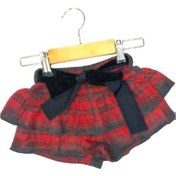 Resim Kız Bebek Dokuma Kareli Kemerli Şort Etek-13557 Kırmızı 