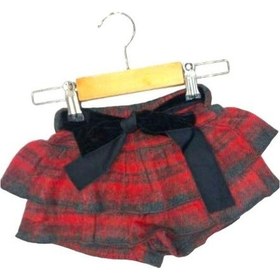 Resim Kız Bebek Dokuma Kareli Kemerli Şort Etek-13557 Kırmızı 