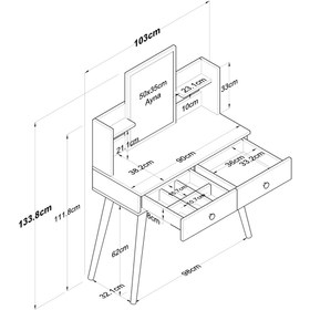 Resim Rani Mobilya Rani Bj102 Makyaj Masası 2 Çekmeceli Raflı Aynalı Takı Düzenleyici Beyaz 