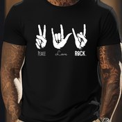 Resim Yaratıcı BARIŞ AŞK KAYA Jestleri Grafik Harf Baskılı, Erkeklerin Crew Neck Kısa Kollu Yaz T-shirt'ü, Günlük ve Dış Mekan Giyim İçin Rahat Uyumlu Üst 