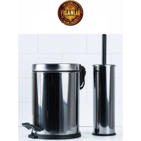 Resim 5 Lt Paslanmaz Çelik Pedallı Çöp Kovası ve Krom Wc Fırçası Seti 