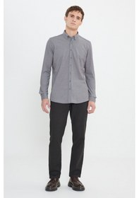 Resim AC&Co / Altınyıldız Classics Erkek Grı Pamuklu Örme Slim Fit Dar Kesim Düğmeli Yaka Gömlek Gri 