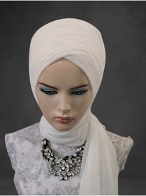 Resim Nuray hazır duvak Kırık beyaz gelinbaşı sarma sevda model hazır duvak hazır şal hazır türban 
