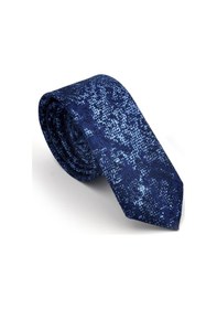 Resim Gaffy Mavi Lacivert Karışık Desenli Dokuma Kumaş Mendilli Slim Fit Kravat // Sdk230907 Lacivert - Mavi 