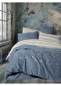 Resim Cotton Box Klein Nakışlı Ranforce Çift Kişilik Nevresim Takımı Ceria Lacivert 