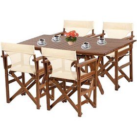 Resim Yönetmen Katlanır Ahşap Bahçe Balkon Seti: 70x120 Masa+4 Sandalye Kahverengi 