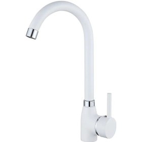Resim Beyaz Delta Safir Mutfak Evye Bataryası Aç Kapa Çubuk Kollu Kaliteli Musluk Beyaz 