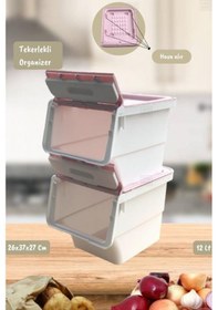 Resim 2 Li Tekerlekli Patateslik Soğanlık Erzak Kutusu Organizer Sebzelik Beyaz-pembe 24 Lt Pembe-beyaz 