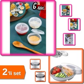 Resim Hereveoyuncak 6 Adet Yelpaze Kapaklı Şeffaf Mini Sosluk + 3 Bölmeli Pratik Kahvaltılık - 2li Set M8C9F6 