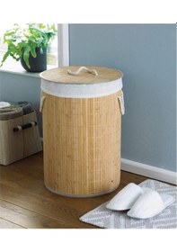 Resim Dekoratif Doğal Oval Banyo Bambu Kirli Çamaşır Sepeti Diğer 