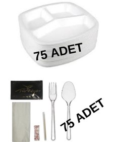 Resim ELİMER Kullan At Piknik Seti 3 Göz Köpük Tabldot 75 Adet 75 Adet 6 Lı Ikram Seti Piknik Malzeme Mevlid 