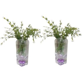 Resim 2 Adet Vazo Dahil,vazoda Çiçek,beyaz Yapay Çiçek,vazo Dekoratif Mor Damlalı 6x6x19cm Çok Renkli 