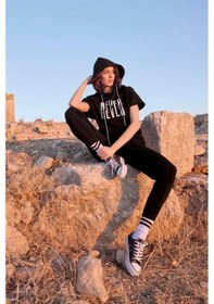 Resim Monamise Kadın Kapüşonlu "never Give Up" Eşofman Takımı 23096 Siyah 