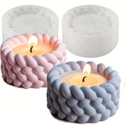 Resim 3D İp Örgülü Mum Kavanozu Kalıbı - DIY Düzensiz Düğüm Tasarımı Mumluklar, Takı Tutucular, Sanat Kil El İşleri için Silikon & Reçine Döküm Kalıbı - Pastel Pembe & Mavi Ev Dekorasyon Saklama Kutusu, Mum Kalıpları, Yaratıcı El İşi Projesi, Esnek El Aleti, El Yapımı Hediye Yapıcıları 
