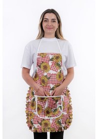 Resim Jarse Frilly İkili Paket Sıvı Geçirmez Su Geçirmez Mutfak Önlüğü Ayçiçeği Kırmızı 