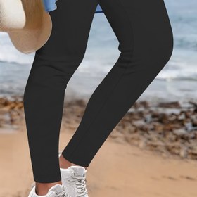 Resim Plus Size Casual Pantolon, Kadınların Artı Katı Elastik Yüksek Bel Yüksek Esnek Skinny Pantolonları 