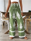 Resim Genel Markalar EQURİ Kadın Yüksek Bel Büzgülü Etnik Desen Baskılı Süprem Pantolon 