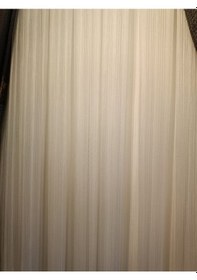 Resim Çizgili, Kırışma Yapmaz, Ütü İstemez 1/3 Sık Pile Ekru Tül Perde 