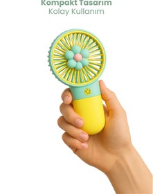 Resim Mini Şarjlı El Fanı Çiçek Desenli El Pervanesi Soğutucu El Fanı 