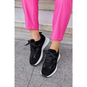 Resim Nilufarr Roma Siyah Süet Hakiki Deri Kadın Sneaker 