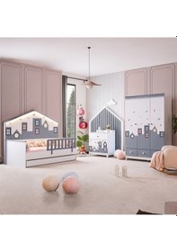 Resim City Montessori Çocuk Odası Dolap Yavrulu Yatak Şifonyer - Gri 