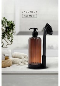Resim Mainshop Yumuşak Silikon Fırçalı Tezgah Üstü Mutfak Banyo Sıvı Sabunluk Takımı-yıkama Temizlik Seti M-166 Çok renkli 