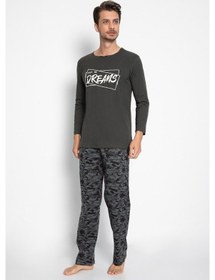 Resim Vıshenka Erkek %100 Pamuk Haki Renk Kamuflaj Baskılı Pijama Takım (512303675) Haki 