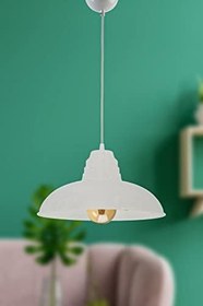 Resim Fer Avize SIDNEY Büyük (32 cm çap) Retro Rustik Model Modern Metal Beyaz Renk Sarkıt Cafe - Mutfak Tekli Avize 