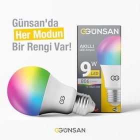 Resim Günsan Akıllı Wifi LED Ampul RGB Çok Renkli Tuya ve Smart Life Uygulama Destekli (9W 2700K-6500K Ayarlanabilir) 