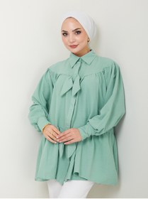 Resim VOLT CLOTHİNG Kadın Fiyonk Detaylı Gömlek Yaka Tesettür Tunik 