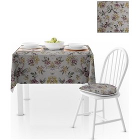 Resim Çiçek Desenli Eskitme Yeşil Mürdüm Dijital Baskılı Petek Dokuma Masa Örtüsü 140x140 