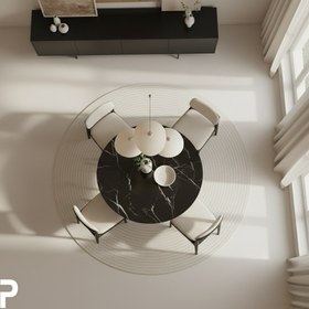Resim BASIC Circle Siyah TLEG Siyah Mermer Masa - Parlak Koruma / 130 cm Çap 