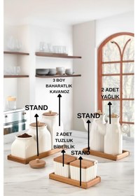 Resim 10 Parça Standlı Yağlık Baharatlık Tuzluk Takımı Çay Kahve Şeker Kavanozu Seti Yağdanlık Tuzluk Biberlik Beyaz 