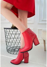 Resim Yoont Kırmızı Cilt Topuklu Bot Çok Renkli 