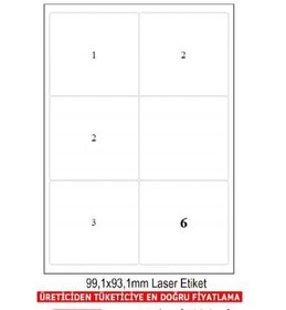 Resim BK-2006 Ebat 99.1 x 93.1 mm Lazer Etiket A4 Sayfada 6 Etiket 
