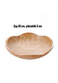 Resim Dekoratif Bambu Servis Tabak, Servis Tabağı, Salata Tabağı, Çap 25 Cm Ahşap - Bej 