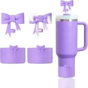 Resim 4 parça aksesuar seti, 0.4"/10mm bardak pipetleri için 2 adet silikon fiyonk kapakları, 40oz ve 30oz bardaklar için 2 adet silikon fiyonk botları içerir 
