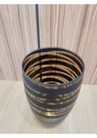 Resim Mat Siyah Transparan Sarı Su Yolu Desenli Cam Lüks Modern Vazo Beyaz 