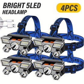 Resim 4 adet akıllı farlar, açık hava süper parlak, 5LED, USB şarj edilebilir karartma, hafif balıkçılık ve kamp farları, seyahat, kamp, balıkçılık için uygun, Altın Yüzyıl 