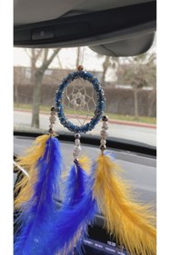 Resim Araç Balkon Aksesuar El Yapımı Düş Kapanı Sarı Lacivert Rüya Kapanı Araba Dikiz Aynası Süsü 