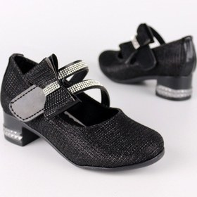 Resim Kız Çocuk Ayakkabı Papyonlu Babet Taşlı Simli Siyah 001 