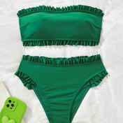 Resim Kadın Modası Seksi Düz Renk Baskısız Bandeau Bikini Mayo 