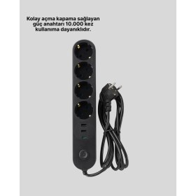 Resim Astraltech Akıllı Akım Dengelemeli 4’lü Çoklu Priz Type-C ve USB Çıkışlı 