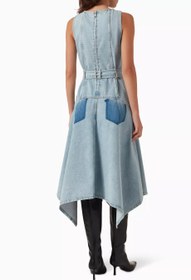 Resim Ghost Patch Kemerli Denim Kadın Elbise - Mavi / 38 