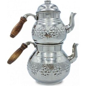 Resim Çaydanlık Bakır Küçük Boy Gümüş Papatya Model Gri 