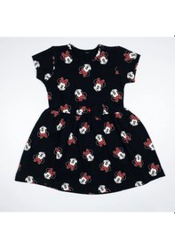 Resim Momikon Minnie Mouse Desenli Fiyonk Detaylı Pamuklu Kız Çocuk Elbise Siyah 