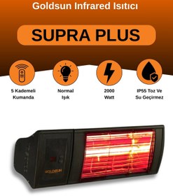 Resim Goldsun Supra Plus 2000 Watt GSS20P Kumandalı Suya Dayanıklı Elektrikli İnfrared Isıtıcı-Siyah 