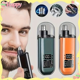 Resim 1 adet LED ekranlı kulak ve burun tüyü makinesi, hem erkekler hem de kadınlar için uygun ağrısız USB şarj edilebilir kaş, yüz ve burnu temizleme cihazı, profesyonel çift bıçak - (Siyah) 